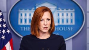 WASHINGTON, DC - OCTOBER 18: White House Press Secretary Jen Psaki speaks during a press briefing at the White House on October 18, 2021 in Washington, DC. Psaki announced that President Biden will hold separate meetings with moderate and progressive House members as part of negotiations for the bipartisan infrastructure bill. (Photo by Kevin Dietsch/Getty Images)