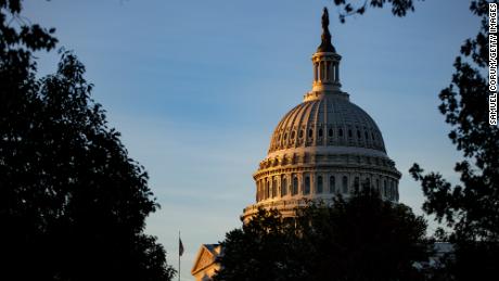 The U.S. Capitol building is seen at sunrise ahead of a meeting between U.S. President Joe Biden and House Democrats over continued negotiations on the domestic spending Bills before the President departs for Europe on October 28, 2021 in Washington, DC. 