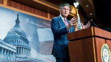 Sen. Joe Manchin, D-W.Va., speaks with reporters during a news conference on Capitol Hill, Monday, Nov. 1, 2021 in Washington. (AP Photo/Alex Brandon)