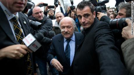 Then-FIFA President Sepp Blatter arrives for a press conference as reaction to his banishment for eight years by the FIFA ethics committee at FIFA&#39;s former headquarters in Zurich on Dec. 21, 2015. 