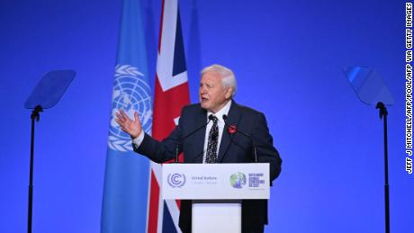 Environmental activist and broadcaster David Attenborough speaks during the opening ceremony of the COP26 UN Climate Change Conference in Glasgow, Scotland on November 1, 2021. - COP26, running from October 31 to November 12 in Glasgow will be the biggest climate conference since the 2015 Paris summit and is seen as crucial in setting worldwide emission targets to slow global warming, as well as firming up other key commitments. (Photo by Jeff J Mitchell / POOL / AFP) (Photo by JEFF J MITCHELL/POOL/AFP via Getty Images)