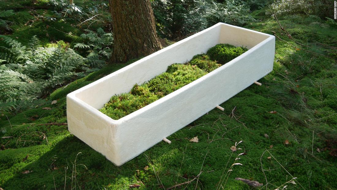 This &quot;living cocoon&quot; coffin, created by Dutch company Loop, is made from mycelium -- fungal fibers that usually live underground but can be cultivated in a laboratory. &lt;strong&gt;Look through the galley to learn more.&lt;/strong&gt;