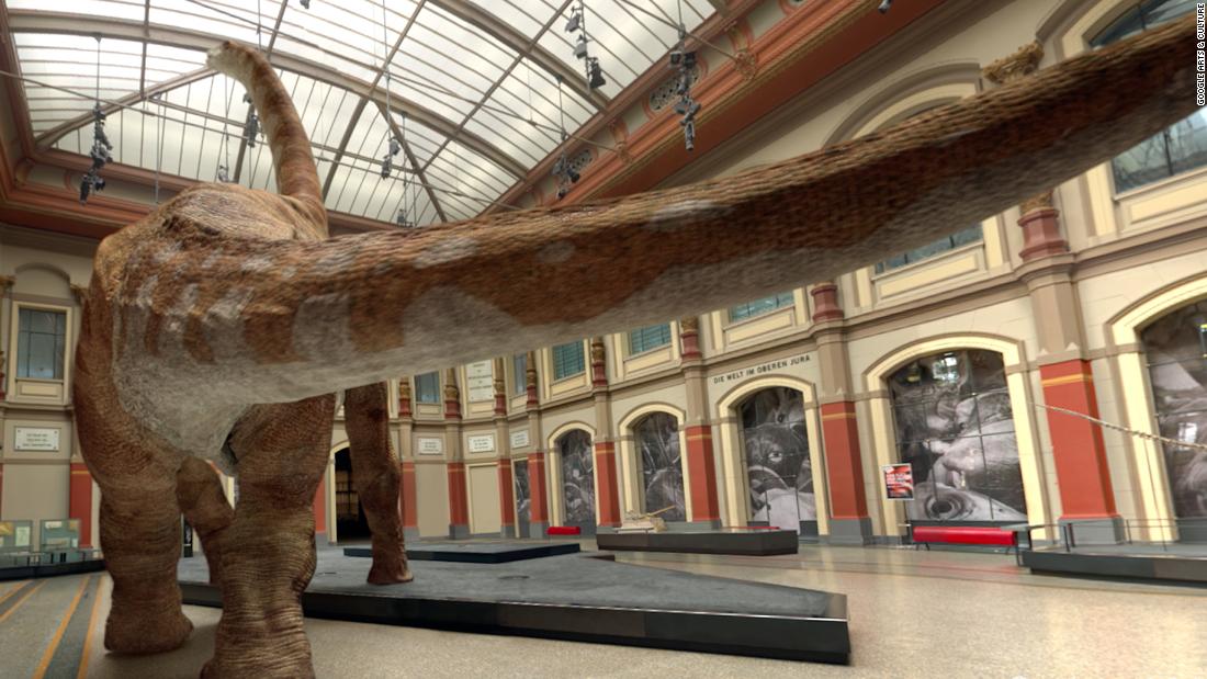 Google Arts &amp;amp; Culture worked with ecologists, paleontologists and biologists to put virtual skin and flesh on the preserved skeleton of a brachiosaurus, pictured above, one of the tallest dinosaurs that ever lived, standing at 42 feet tall. From the size of its eye to the creases in its skin, every detail of the dinosaur was carefully recreated.