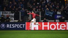 Cristiano Ronaldo celebrates after scoring against Atalanta. 
