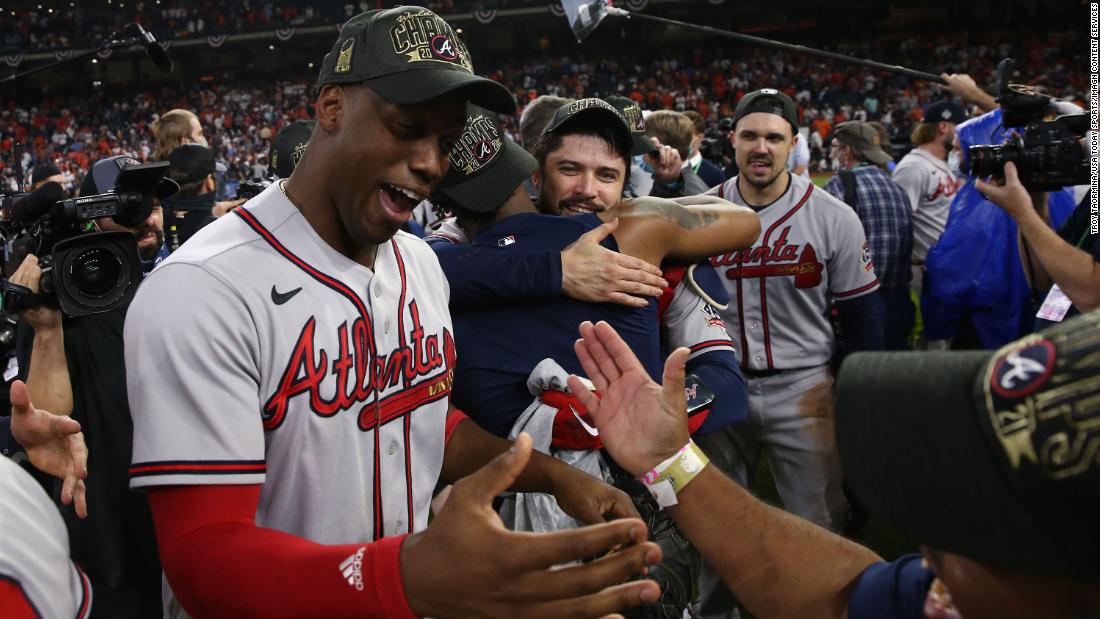 Braves designated hitter Jorge Soler celebrates after winning the World Series. Soler was &lt;a href=&quot;https://www.cnn.com/sport/live-news/world-series-2021-braves-astros-game-6/h_f25ab2ae9a1dc81041e591de517bf90e&quot; target=&quot;_blank&quot;&gt;awarded the title of MVP.&lt;/a&gt;