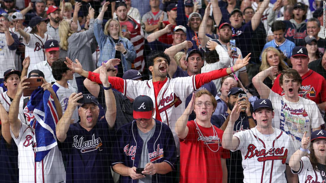 Braves fans celebrate the World Series win.