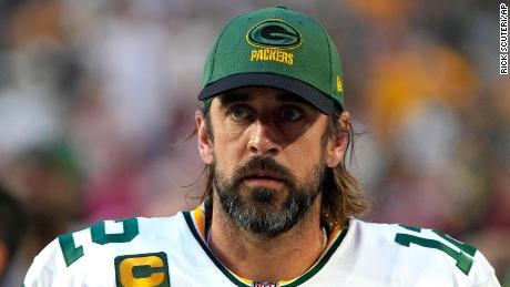 Green Bay Packers quarterback Aaron Rodgers (12) during the first half of an NFL football game against the Arizona Cardinals, Thursday, Oct. 28, 2021, in Glendale, Ariz. (AP Photo/Rick Scuteri)