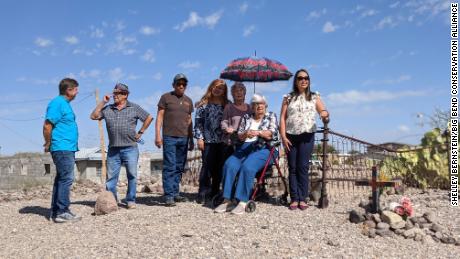 Local officials and descendants of those buried at the Lipan Apache cemetery. From left to right: Mayor John Ferguson, Jose &quot;Pepito&quot; Portillo, Billy Hernandez, County Judge Cinderela Guevara, Amelia Portillo, Alicia A. Jimenez, and Christina Hernandez.