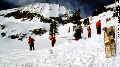 This photo released by Rocky Mountain National Park shows teams searching for Rudi Moder on February 20, 1983.