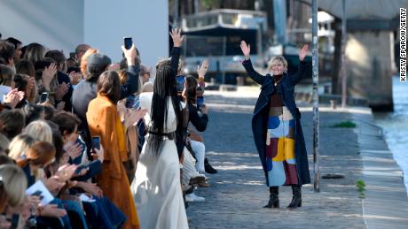 Hearst greets the crowd at Paris Fashion Week in September after her first in-person Chloé show since taking the helm.