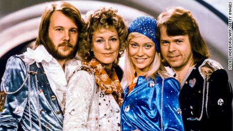 ABBA members (L-R) Benny Andersson, Anni-Frid Lyngstad, Agnetha Fältskog and Björn Ulvaeus pose after winning the Swedish round of the Eurovision Song Contest with their song &quot;Waterloo&quot; in Stockholm in 1974.