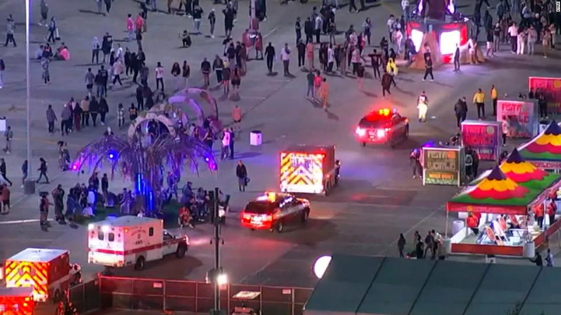 Ambulances arrive on the scene after a crowd surge at Astroworld Festival.