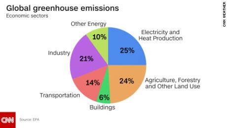 Le emissioni di gas serra dell'economia mostrano che la produzione di elettricità e calore è responsabile delle maggiori emissioni del 25% in tutti i settori.
