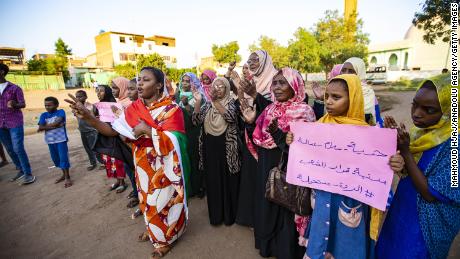 Pro-democracy protesters demonstrate for the end of military intervention and for the transfer to civilian rule in Khartoum, Sudan on November 4, 2021.