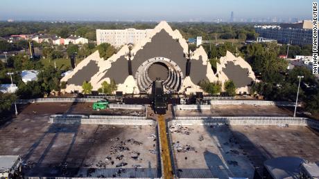 An empty stage is seen at the 2021 Astroworld Festival days after a stampede killed at least eight people in Houston