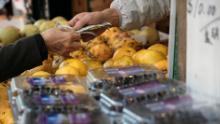 People shop at an outdoor food market in Manhattan on November 05, 2021 in New York City. Inflation is causing U.S. consumer prices to increase solidly in the past few months on items such as food, rent, cars and other goods, A new report by the United Nations Food and Agriculture Organization (FAO) shows that global food prices have hit the highest level in over a decade. In the last year alone, food prices have risen by more than 30%.