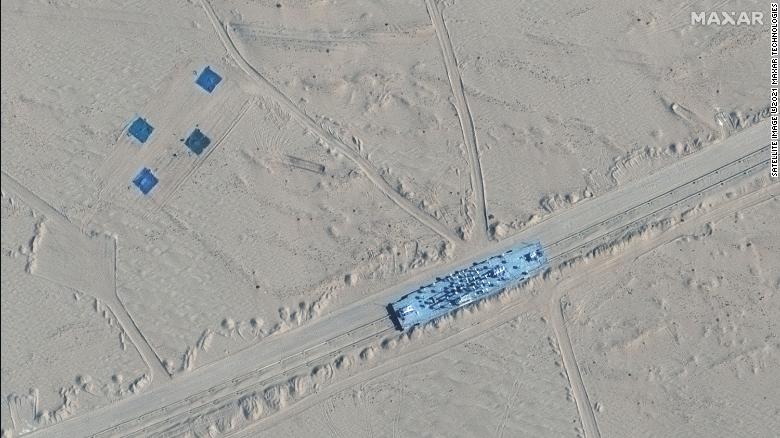 A satellite picture shows a mobile target in Ruoqiang, Xinjiang, China, October 20. Satellite Image ©2021 Maxar Technologies.
