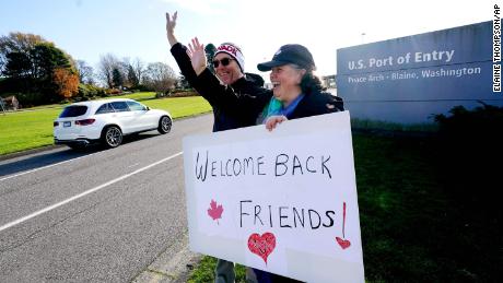 Americans welcome travelers from Canada to the US on Monday, November 8.  
