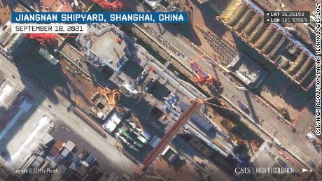 Two large openings are still visible on the deck of the Type 003 in images from September 2021, according to CSIS.