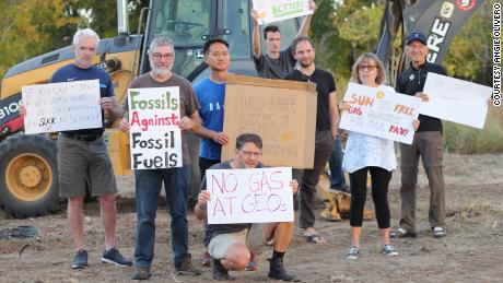 Geos residents held a protest against the installation of natural gas lines in early October. 