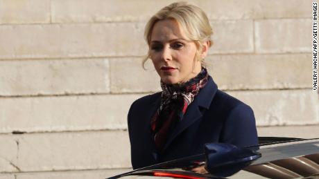 Princess Charlene of Monaco leaves the Monaco Cathedral on the second day of Sainte Devote Celebrations in Monaco on January 27, 2020.