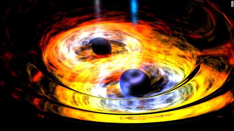 This illustration shows merging two black holes.