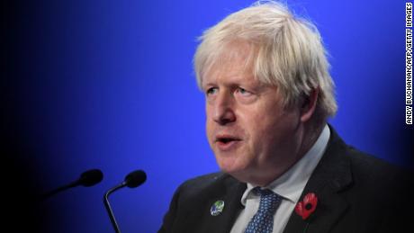 Britain&#39;s Prime Minister Boris Johnson speaks at a news conference at COP26 on Wednesday.
