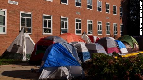 Tents were set up near the Blackburn University Center as students protested poor housing conditions on the campus of Howard University last month in Washington, DC.