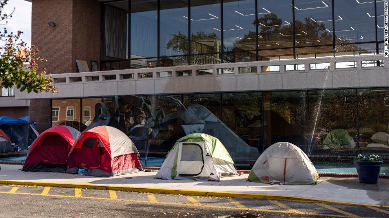 Tents are set up near the Blackburn University Center as students protest poor housing conditions on the campus of at Howard University last month in Washington, DC. 