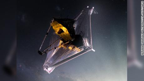 This artist&#39;s illustrations shows the Webb telescope as it appears in space after it&#39;s completely set up.
