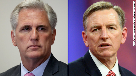 Minority leader Kevin McCarthy is on the left.  On the right, is Congressman Paul Gosar of Arizona. 