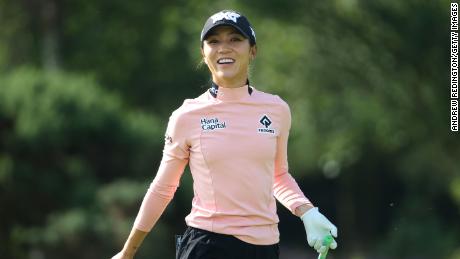 CARNOUSTIE, SCOTLAND - AUGUST 18: Lydia Ko of New Zealand smiles on the 8th hole during the Pro-Am prior to the AIG Women's Open at Carnoustie Golf Links on August 18, 2021 in Carnoustie, Scotland. (Photo by Andrew Redington/Getty Images)