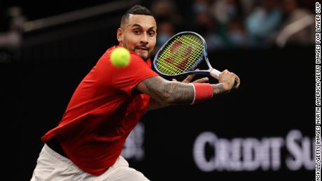 Kyrgios competes in the Laver Cup earlier this year. 
