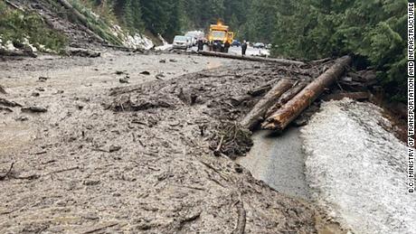 A mudslide on Highway 99-Duffey Lake Road in British Columbia.
