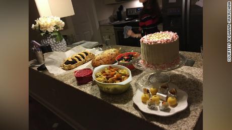 Srikrishna&#39;s Friendsgiving dinner has become her  main Thanksgiving event. One year, they made a cake.