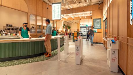 Starbucks and Amazon Go's new concept store in New York City. 