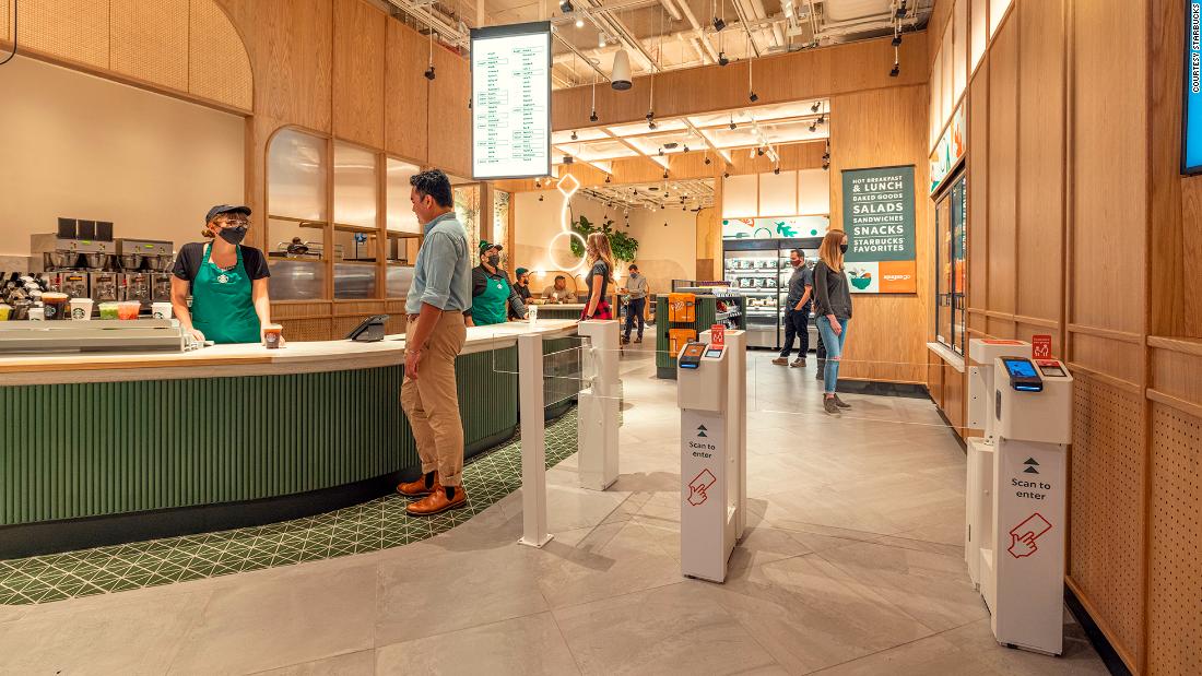 Starbucks and Amazon Go open concept store in New York City