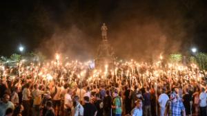 White nationalists participate in a torch-lit march on the grounds of the University of Virginia ahead of the Unite the Right Rally in Charlottesville, Virginia on August 11, 2017. Picture taken August 11, 2017.  REUTERS/Stephanie Keith