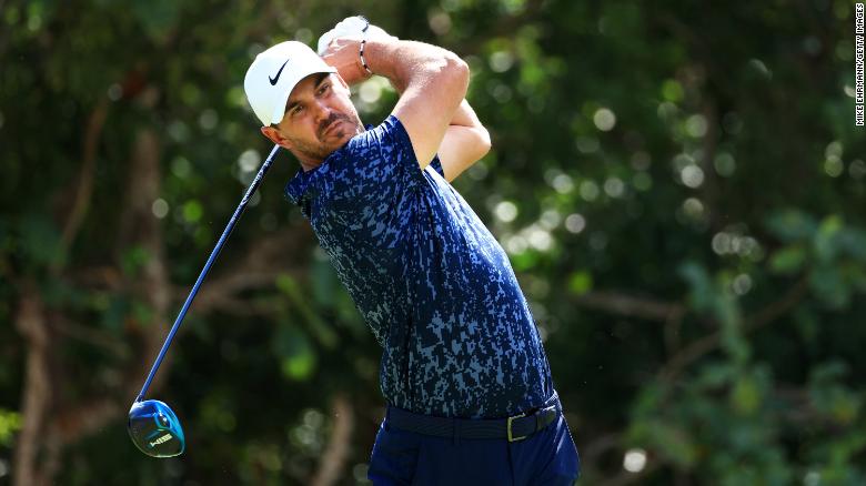 Koepka plays his shot from the seventh tee during the second round of the World Wide Technology Championship at Mayakoba.