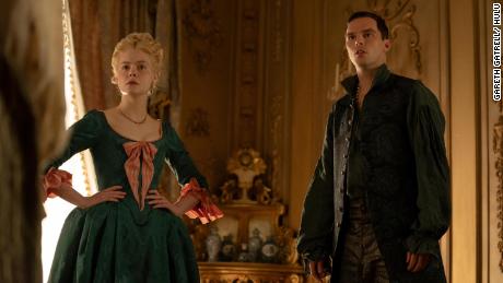(From left) Catherine (Elle Fanning) and Peter (Nicholas Hoult) are at odds in the Hulu series &quot;The Great.&quot;