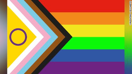 The Pride Progress flag updated by Valentino Vecchietti to include representation for the intersex community.