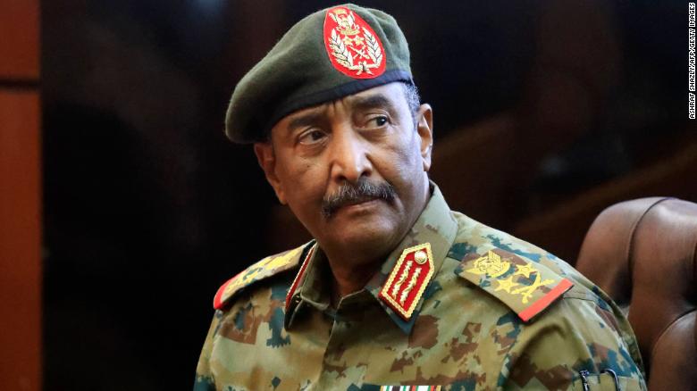 Sudan&#39;s military chief Abdel Fattah al-Burhan holds a press conference in Khartoum on October 26, 2021. 