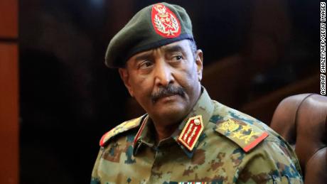 Sudan&#39;s military chief Abdel Fattah al-Burhan holds a press conference in Khartoum on October 26, 2021. 