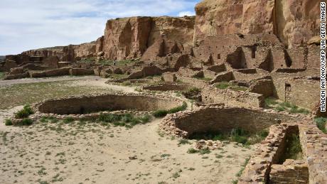 The ruins of Pueblo Bonito house built by ancient Puebloan people.