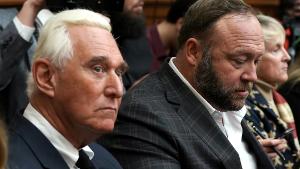 WASHINGTON, DC - DECEMBER 11: Longtime informal adviser to President Trump Roger Stone and Alex Jones of Infowars attend the testimony of Google CEO Sundar Pichai before the House Judiciary Committee at the Rayburn House Office Building on December 11, 2018 in Washington, DC. The committee held a hearing on &quot;Transparency &amp; Accountability: Examining Google and its Data Collection, Use and Filtering Practices.&quot; (Photo by Alex Wong/Getty Images)