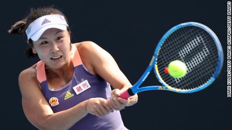 Image of Peng Shuai competing in her women's singles first round match against Nao Hibino of Japan on day two of the 2020 Australian Open at Melbourne Park.