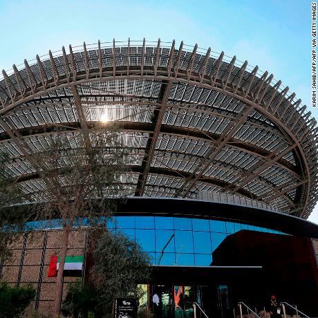 A picture taken on January 16, 2021, shows a view of the Sustainability Pavilion during a media tour at the Dubai Expo 2020, a week ahead of its public opening, in the United Arab Emirates. - The six-month world fair, a milestone for the emirate which has splashed out $8.2 billion on the eye-popping venue in the hope of boosting its soft power and resetting the economy, will now open its doors in October 2021. (Photo by Karim SAHIB / AFP) (Photo by KARIM SAHIB/AFP via Getty Images)