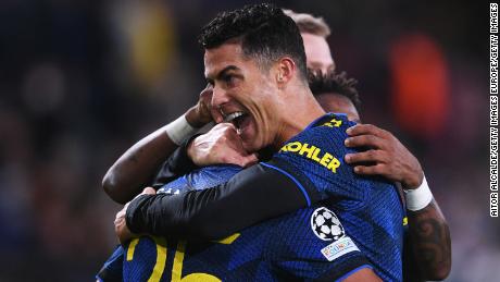 Ronaldo celebrates United&#39;s second goal against Villarreal. 