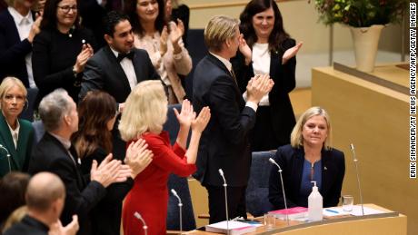 Take two: Magdalena Andersson sits as she was voted in as Sweden&#39;s first female prime minister for the first time, on November 24. She later resigned, but now has another chance.