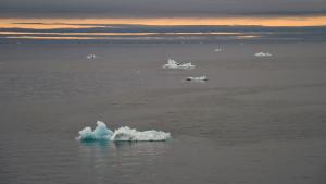 Icebergs are seen in the Arctic Ocean off the Franz Josef Land archipelago on August 16, 2021. (Photo by Ekaterina ANISIMOVA / AFP) (Photo by EKATERINA ANISIMOVA/AFP via Getty Images)